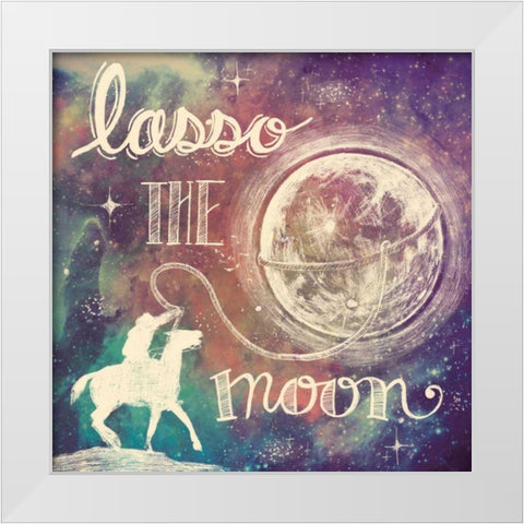 Universe Galaxy Lasso the Moon White Modern Wood Framed Art Print by Urban, Mary
