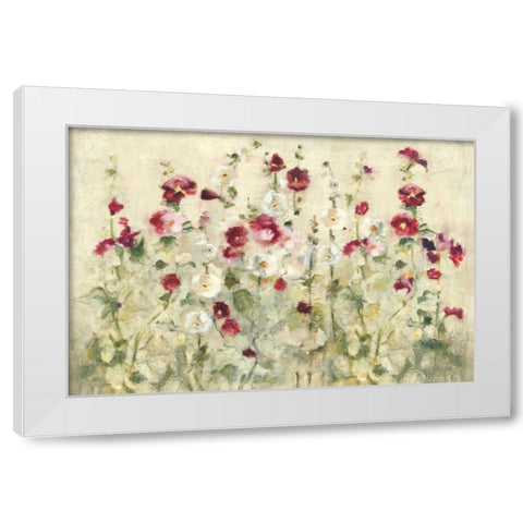 Hollyhocks Row Cool White Modern Wood Framed Art Print by Blum, Cheri