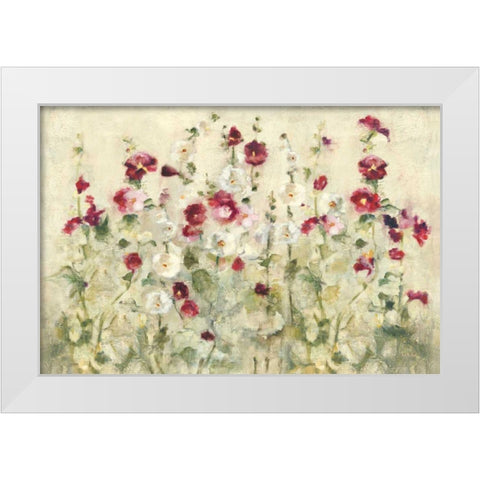 Hollyhocks Row Cool White Modern Wood Framed Art Print by Blum, Cheri