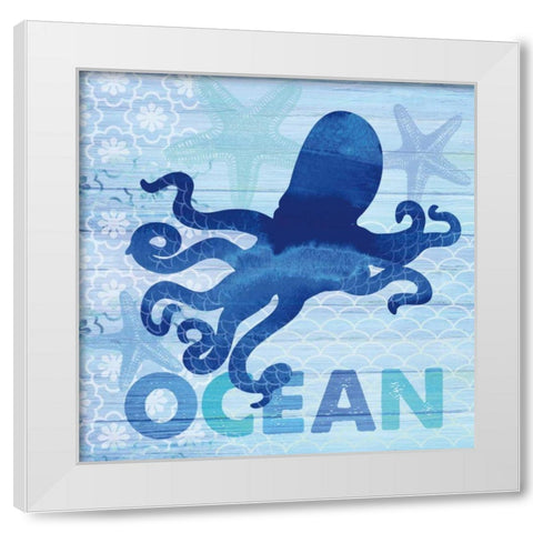 Sea Glass Octopus White Modern Wood Framed Art Print by Studio Bella