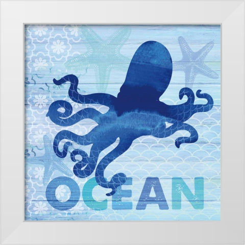 Sea Glass Octopus White Modern Wood Framed Art Print by Studio Bella