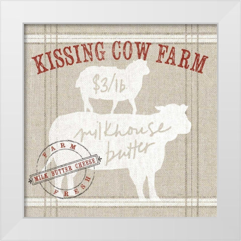 Farm linen cow White Modern Wood Framed Art Print by Schlabach, Sue
