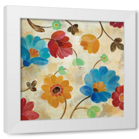 Coral and Teal Garden I White Modern Wood Framed Art Print by Vassileva, Silvia
