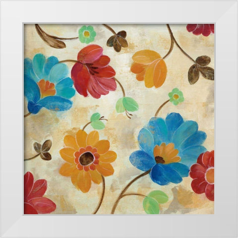 Coral and Teal Garden I White Modern Wood Framed Art Print by Vassileva, Silvia