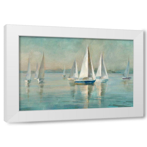 Sailboats at Sunrise White Modern Wood Framed Art Print by Nai, Danhui