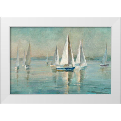 Sailboats at Sunrise White Modern Wood Framed Art Print by Nai, Danhui