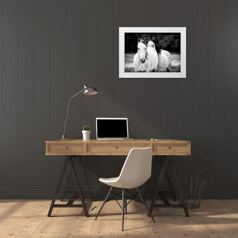 Two Wild Horses BW White Modern Wood Framed Art Print by Van Swearingen, Debra