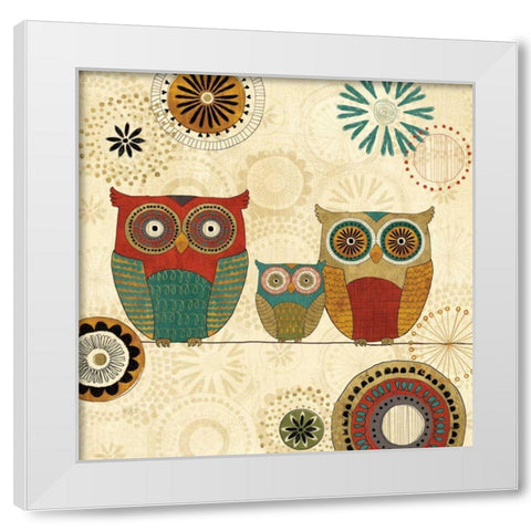 Spice Road Owls I White Modern Wood Framed Art Print by Charron, Veronique
