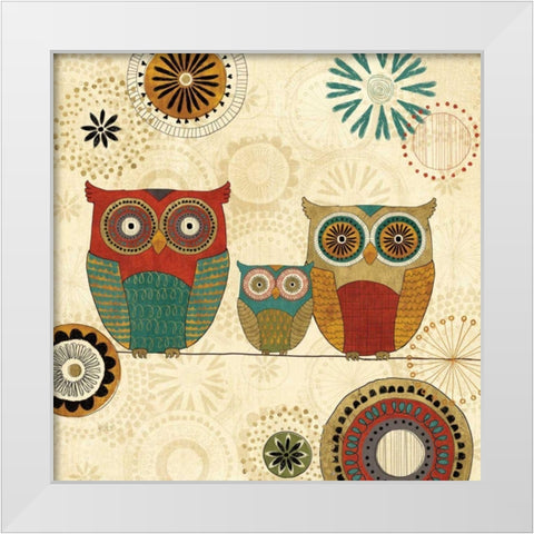 Spice Road Owls I White Modern Wood Framed Art Print by Charron, Veronique