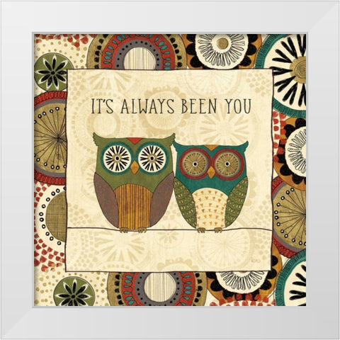 Spice Road Owl IV White Modern Wood Framed Art Print by Charron, Veronique