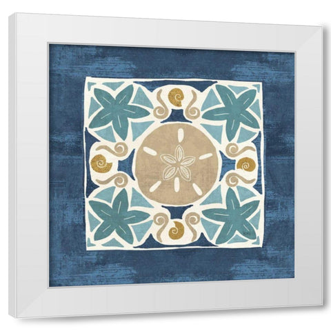 Undersea Blue Tile I White Modern Wood Framed Art Print by Charron, Veronique