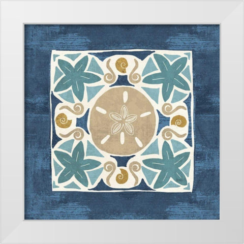 Undersea Blue Tile I White Modern Wood Framed Art Print by Charron, Veronique
