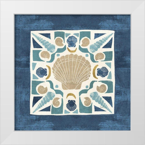 Undersea Blue Tile II White Modern Wood Framed Art Print by Charron, Veronique