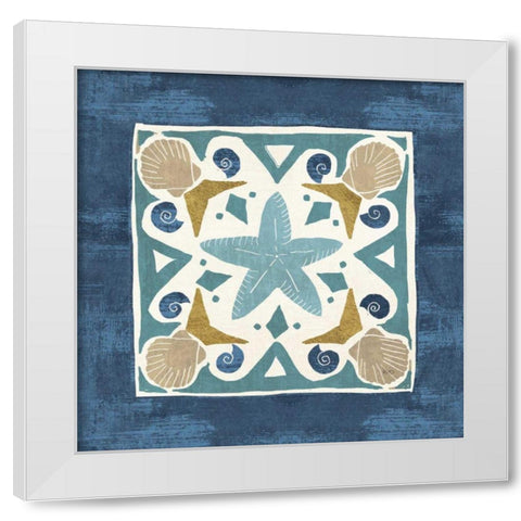 Undersea Blue Tile III White Modern Wood Framed Art Print by Charron, Veronique