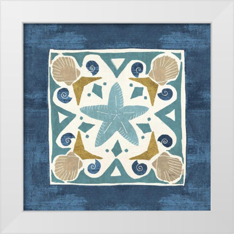 Undersea Blue Tile III White Modern Wood Framed Art Print by Charron, Veronique