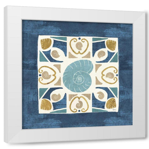 Undersea Blue Tile IV White Modern Wood Framed Art Print by Charron, Veronique