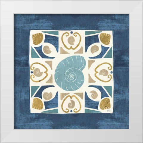 Undersea Blue Tile IV White Modern Wood Framed Art Print by Charron, Veronique