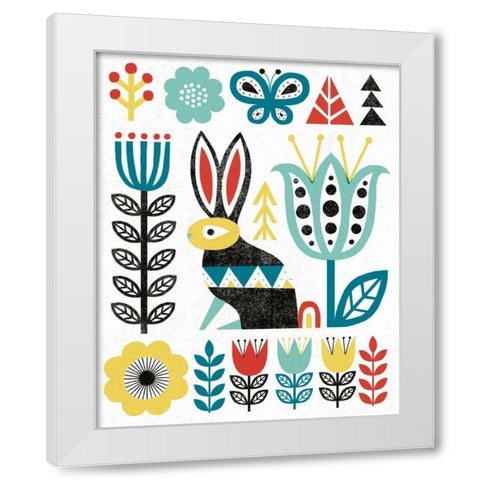 Folk Lodge Rabbit V2 Teal White Modern Wood Framed Art Print by Mullan, Michael