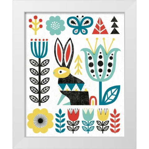 Folk Lodge Rabbit V2 Teal White Modern Wood Framed Art Print by Mullan, Michael