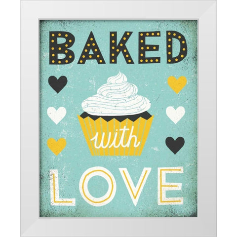 Retro Diner Baked with Love White Modern Wood Framed Art Print by Mullan, Michael