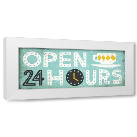 Retro Diner Open 24 Hours Panel White Modern Wood Framed Art Print by Mullan, Michael