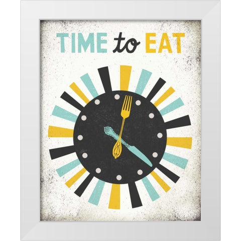 Retro Diner Time to Eat Clock White Modern Wood Framed Art Print by Mullan, Michael