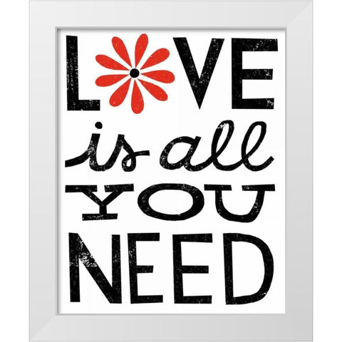 Inspiration Love II Red Flowers White Modern Wood Framed Art Print by Mullan, Michael