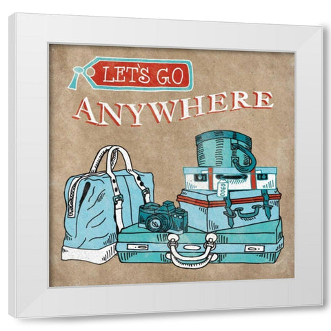 Adventure Love Suitcase Taupe White Modern Wood Framed Art Print by Urban, Mary