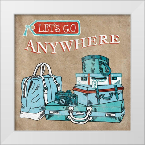 Adventure Love Suitcase Taupe White Modern Wood Framed Art Print by Urban, Mary