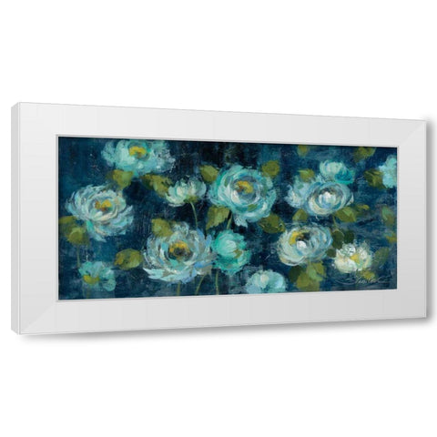 Indigo Mums White Modern Wood Framed Art Print by Vassileva, Silvia