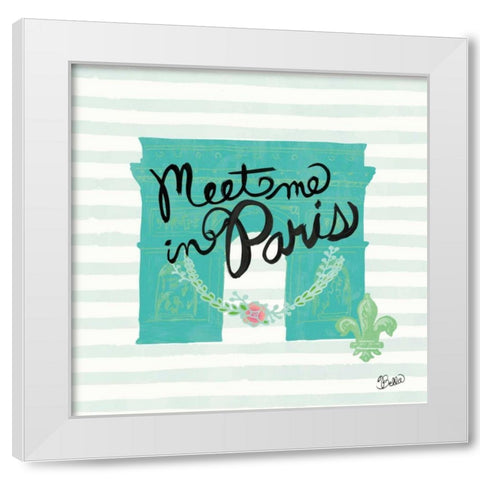 Meet Me In Paris White Modern Wood Framed Art Print by Studio Bella