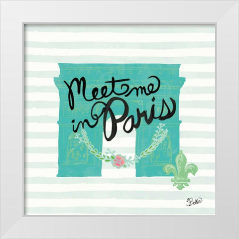 Meet Me In Paris White Modern Wood Framed Art Print by Studio Bella