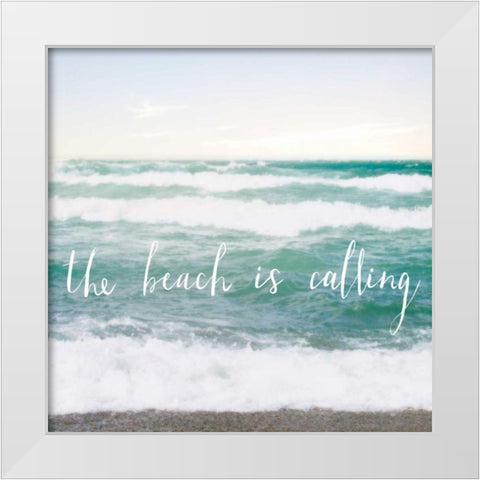 The Beach is Calling White Modern Wood Framed Art Print by Marshall, Laura