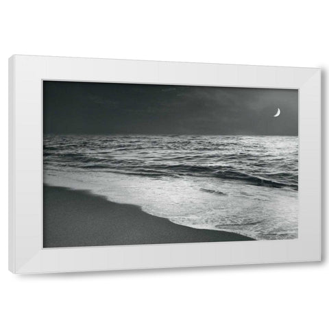 Moonrise Beach Black and White White Modern Wood Framed Art Print by Schlabach, Sue