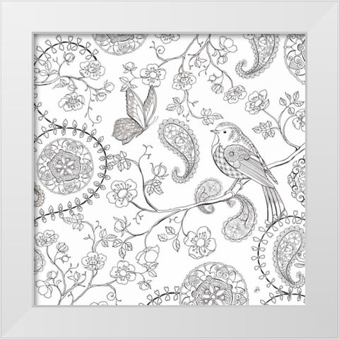 Color My World Bird Paisley square White Modern Wood Framed Art Print by Daphne, Brissonnet