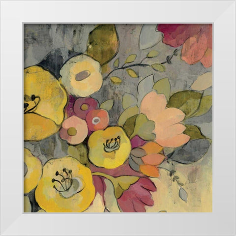 Yellow Floral Duo I White Modern Wood Framed Art Print by Vassileva, Silvia