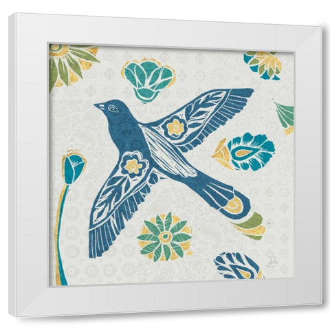 Nordic Woodcut Bird IFII White Modern Wood Framed Art Print by Daphne, Brissonnet