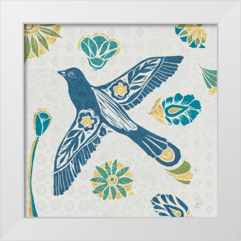 Nordic Woodcut Bird IFII White Modern Wood Framed Art Print by Daphne, Brissonnet