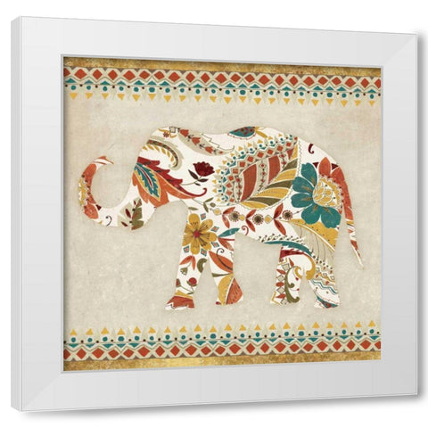 Boho Elephant II  White Modern Wood Framed Art Print by Wild Apple Portfolio