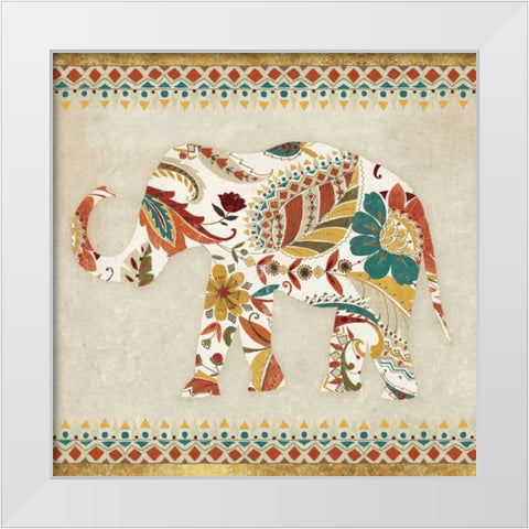 Boho Elephant II  White Modern Wood Framed Art Print by Wild Apple Portfolio