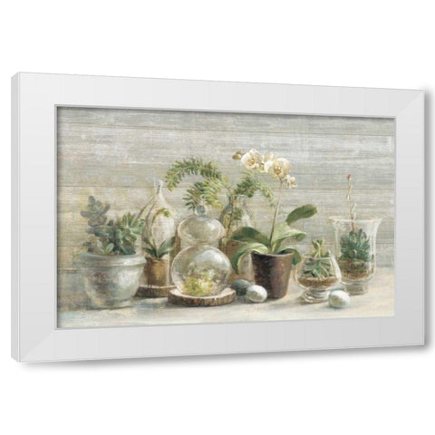 Greenhouse Orchids on Wood White Modern Wood Framed Art Print by Nai, Danhui