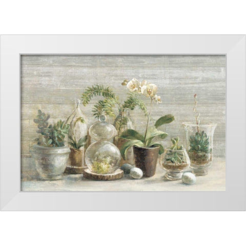 Greenhouse Orchids on Wood White Modern Wood Framed Art Print by Nai, Danhui