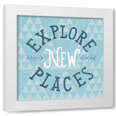 Mod Triangles Explore New Places Blue White Modern Wood Framed Art Print by Mullan, Michael