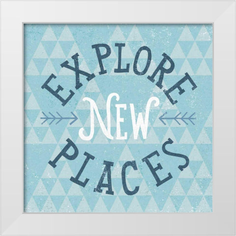 Mod Triangles Explore New Places Blue White Modern Wood Framed Art Print by Mullan, Michael
