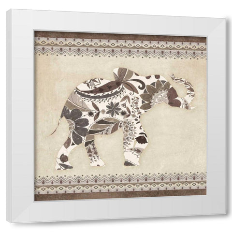 Boho Elephant I Neutral White Modern Wood Framed Art Print by Wild Apple Portfolio