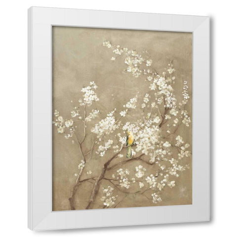 White Cherry Blossom I Neutral Crop Bird White Modern Wood Framed Art Print by Nai, Danhui