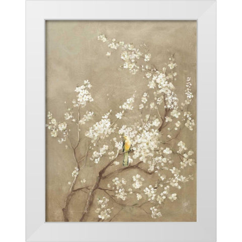 White Cherry Blossom I Neutral Crop Bird White Modern Wood Framed Art Print by Nai, Danhui