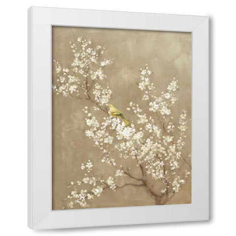 White Cherry Blossom II Neutral Crop Bird White Modern Wood Framed Art Print by Nai, Danhui