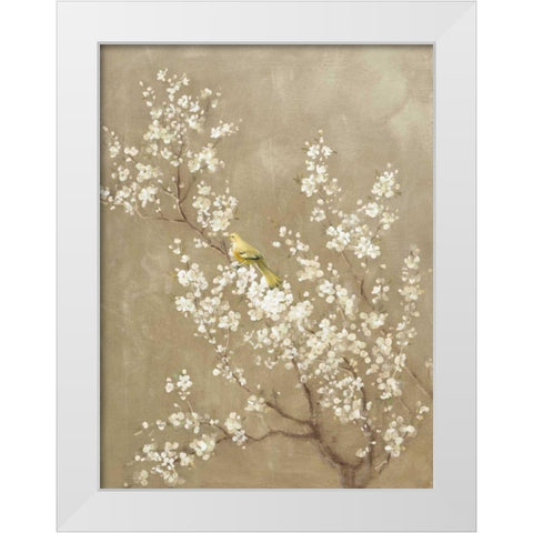 White Cherry Blossom II Neutral Crop Bird White Modern Wood Framed Art Print by Nai, Danhui