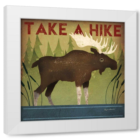 Take a Hike Moose White Modern Wood Framed Art Print by Fowler, Ryan